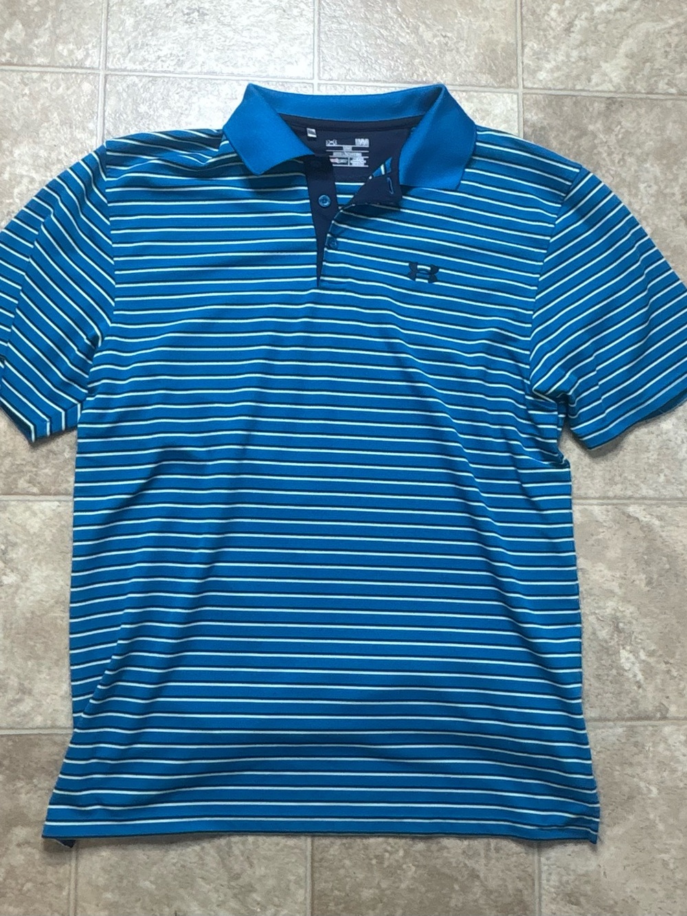 Under Armour Men's Large Teal and White Horizontal Stripe Polo